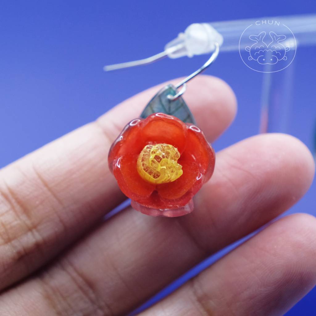 Red Camellia Earrings