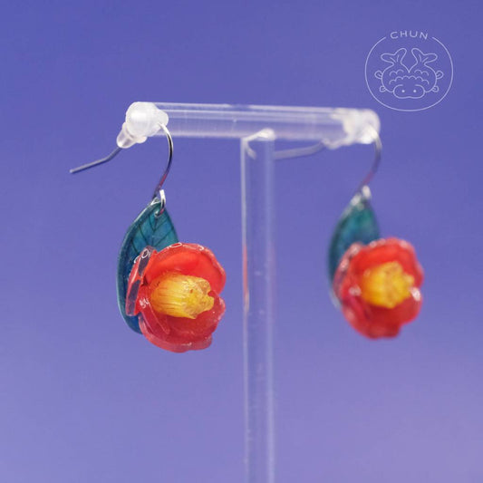 Red Camellia Earrings