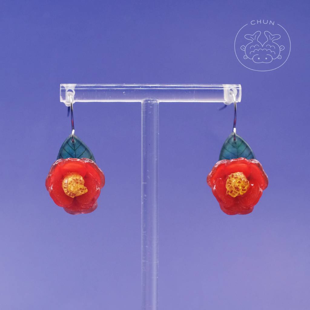 Red Camellia Earrings