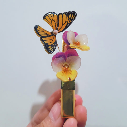 Pansies Butterfly Hair Clip
