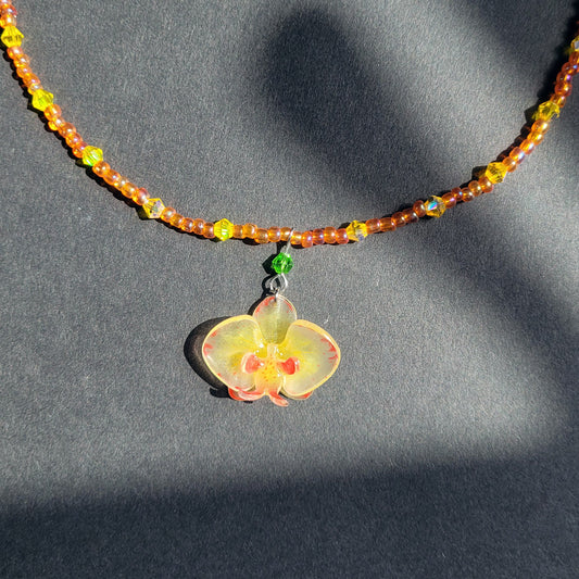 Yellow Pink Orchid Necklace