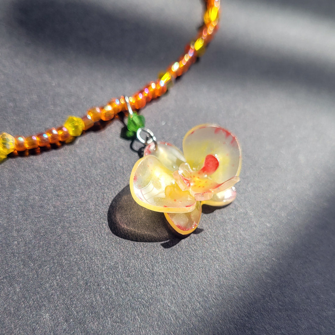 Yellow Pink Orchid Necklace