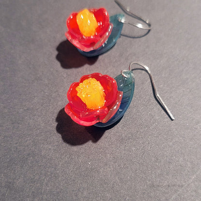 Red Camellia Earrings