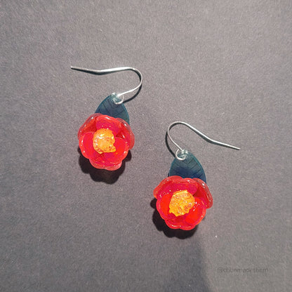 Red Camellia Earrings