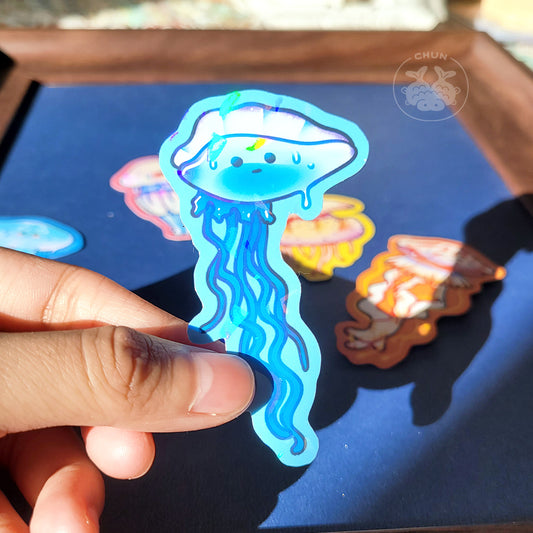 Jellyfish Vinyl Holographic Sticker - Blue Bottle Jellyfish