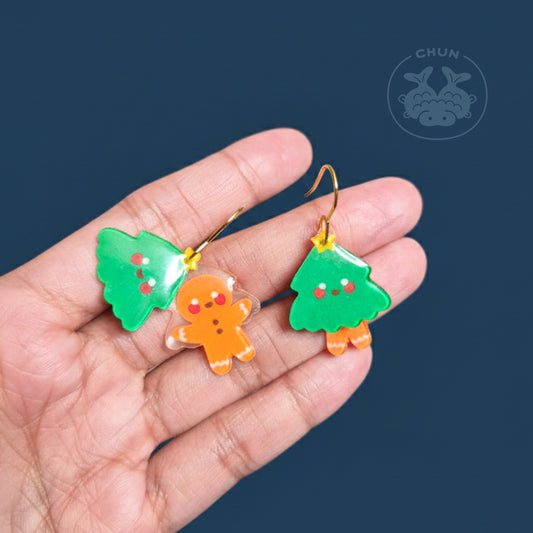 Gingerbread Christmas Tree Earrings
