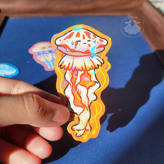 Jellyfish Vinyl Holographic Sticker - OrangeJellyfish