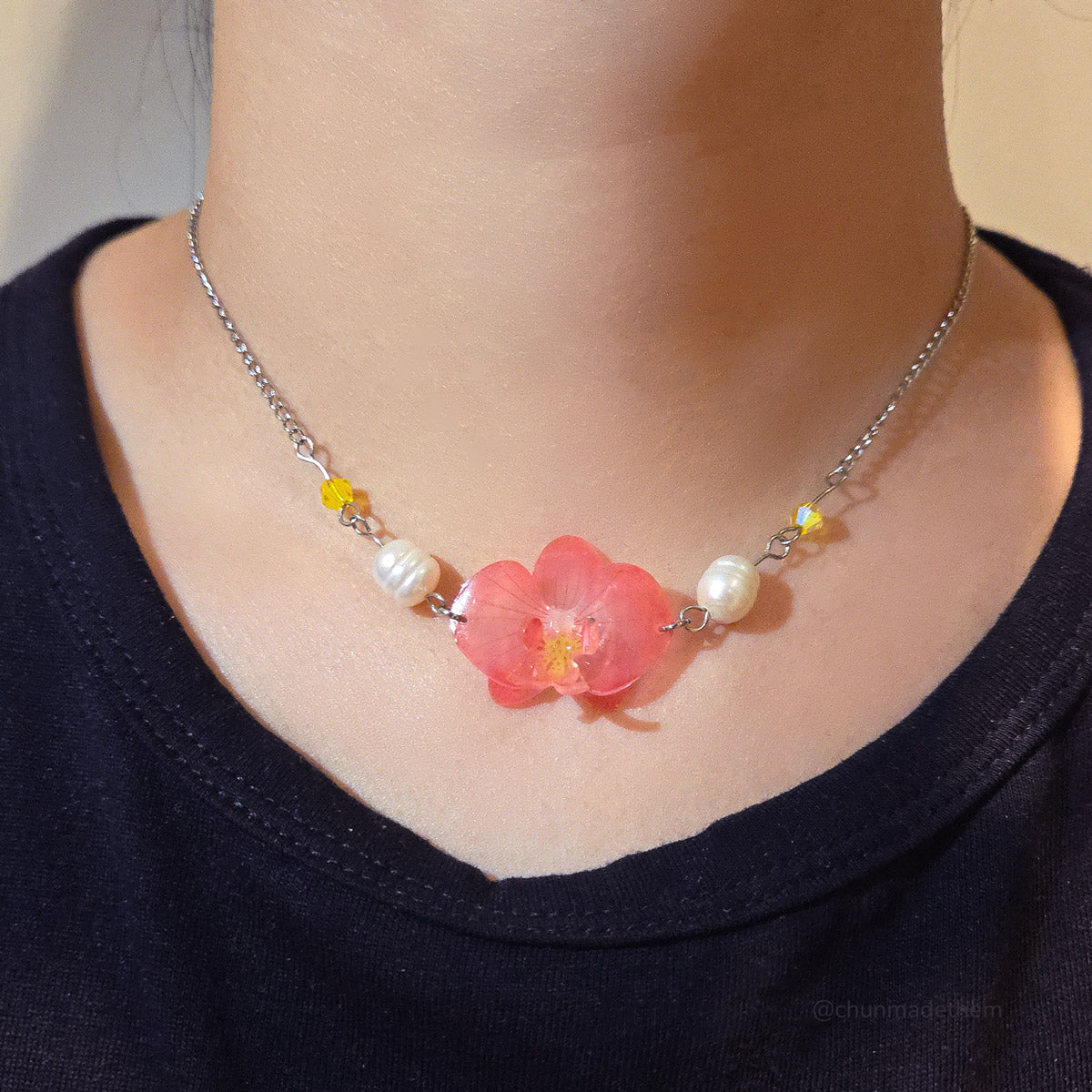 Orchid with Freshwater Pearl Necklace