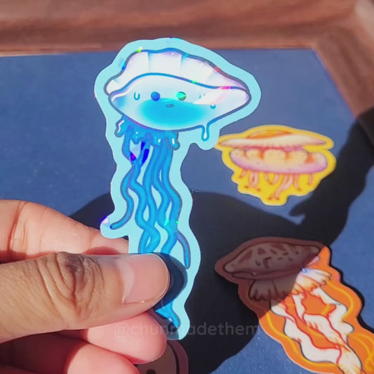 Jellyfish Vinyl Holographic Sticker - Blue Bottle Jellyfish