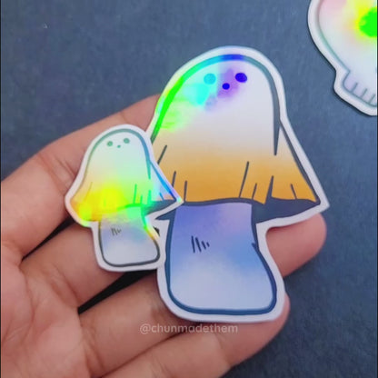 Spooky Vinyl Holographic Sticker - Mushroom Ghost