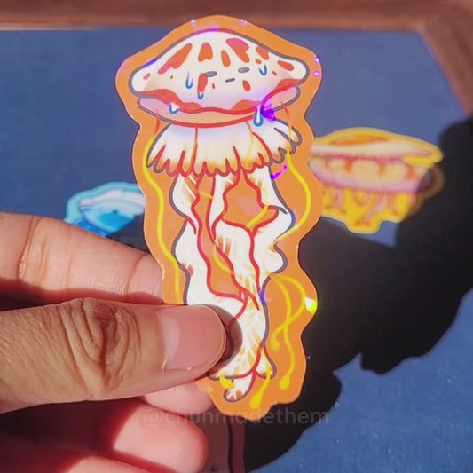 Jellyfish Vinyl Holographic Sticker - OrangeJellyfish