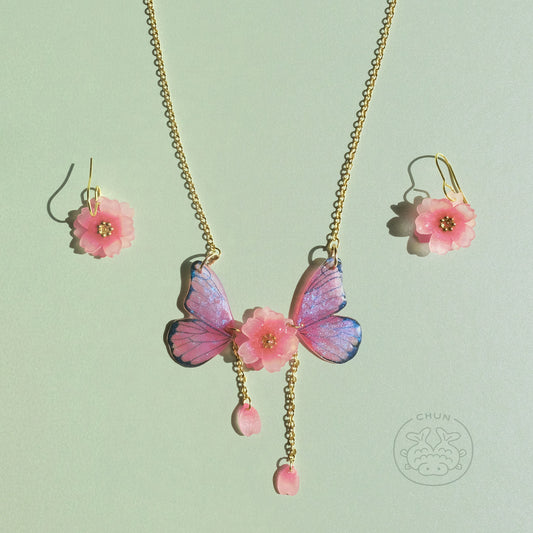 Cherry Blossom Necklace + Earrings