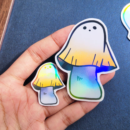 Spooky Vinyl Holographic Sticker - Mushroom Ghost