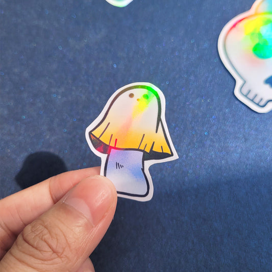 Spooky Vinyl Holographic Sticker - Mushroom Ghost