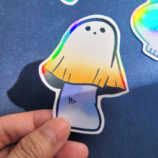Spooky Vinyl Holographic Sticker - Mushroom Ghost